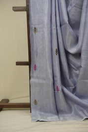 Powder Blue Tissue Linen Jamdani Saree - SRPBTLJS194