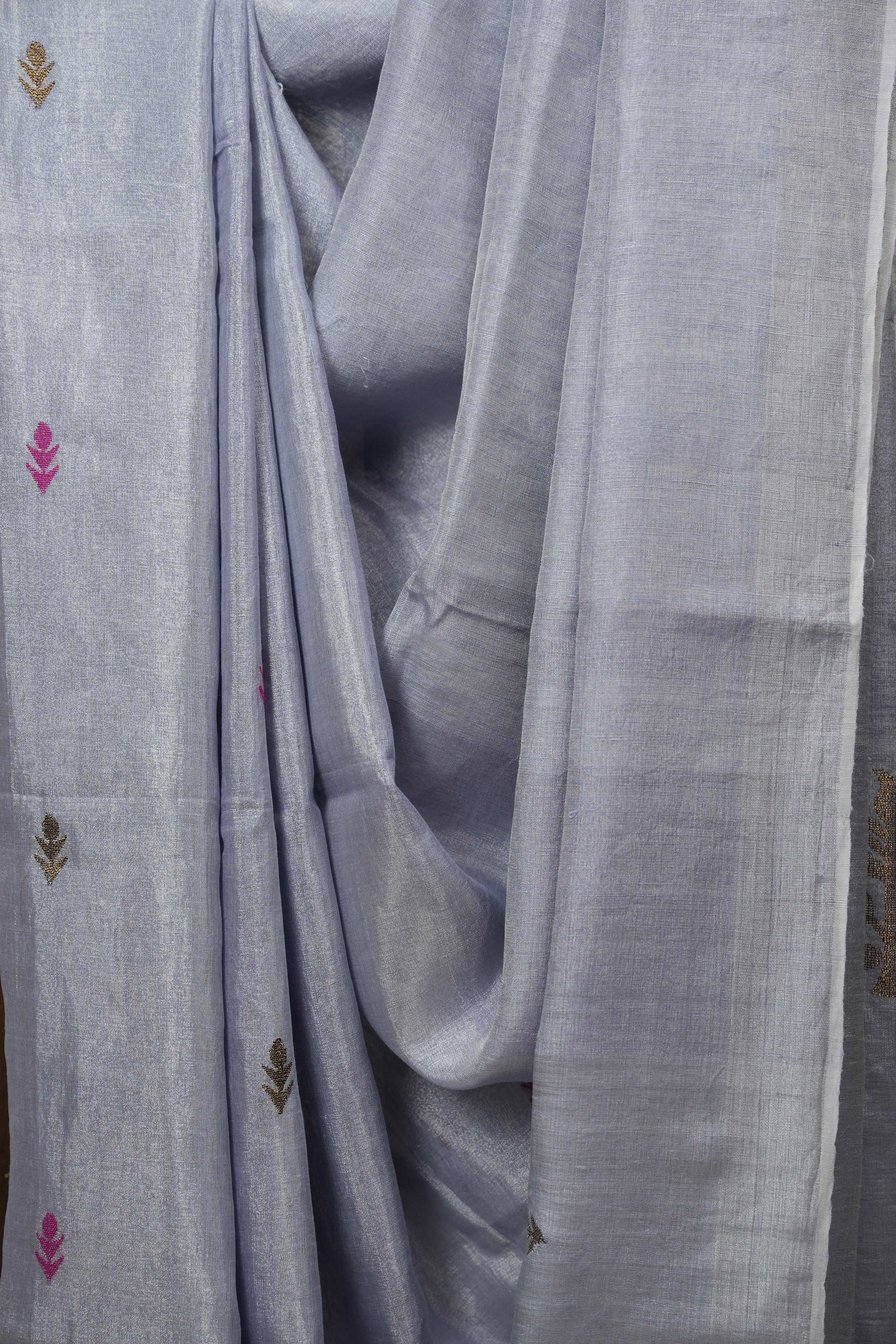 Powder Blue Tissue Linen Jamdani Saree - SRPBTLJS194