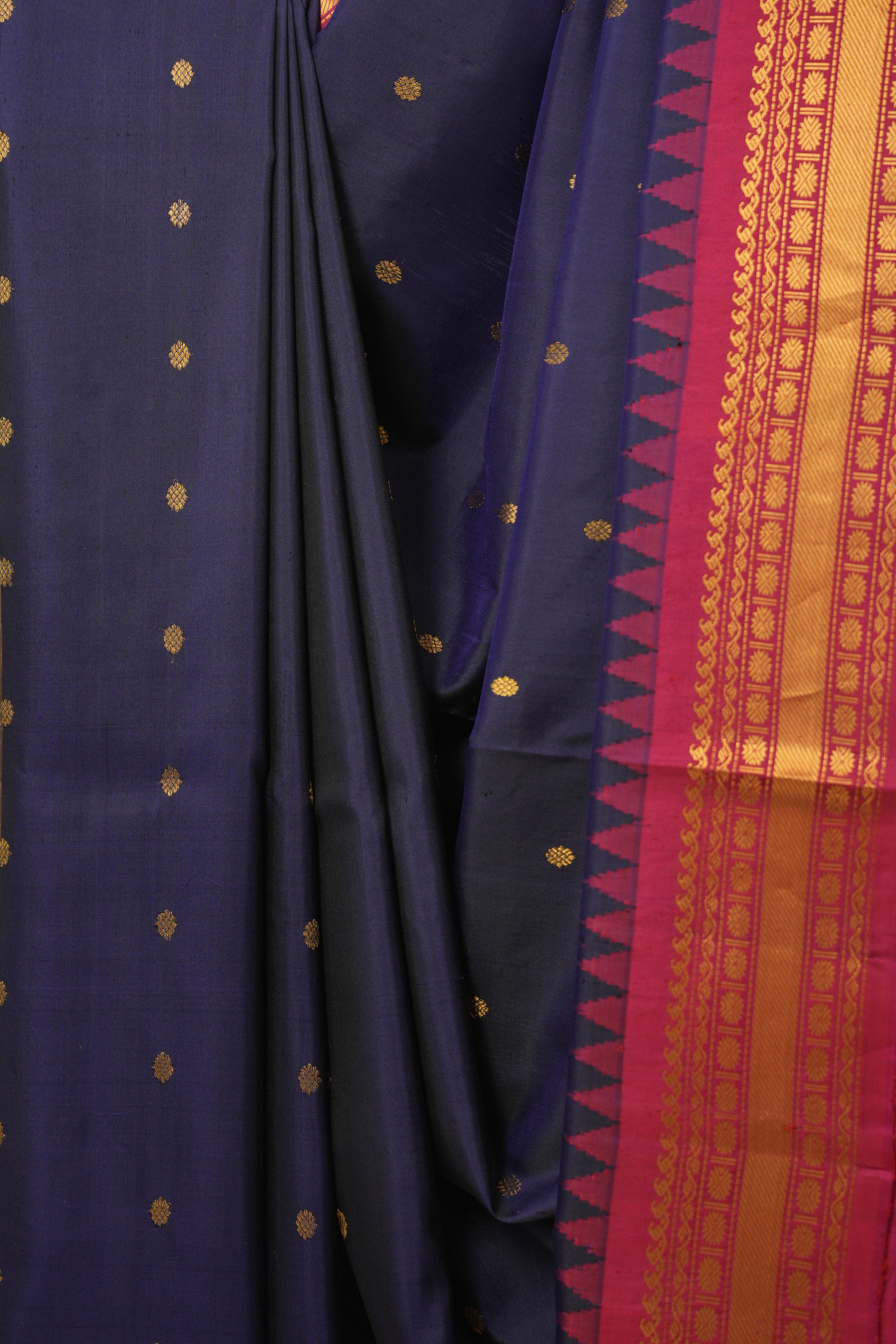 Navy Blue Gadwal Silk Saree - SRNBGSS546