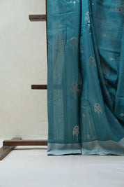 Peacock Blue Chanderi Cotton Silk Saree - SRPBCSS386