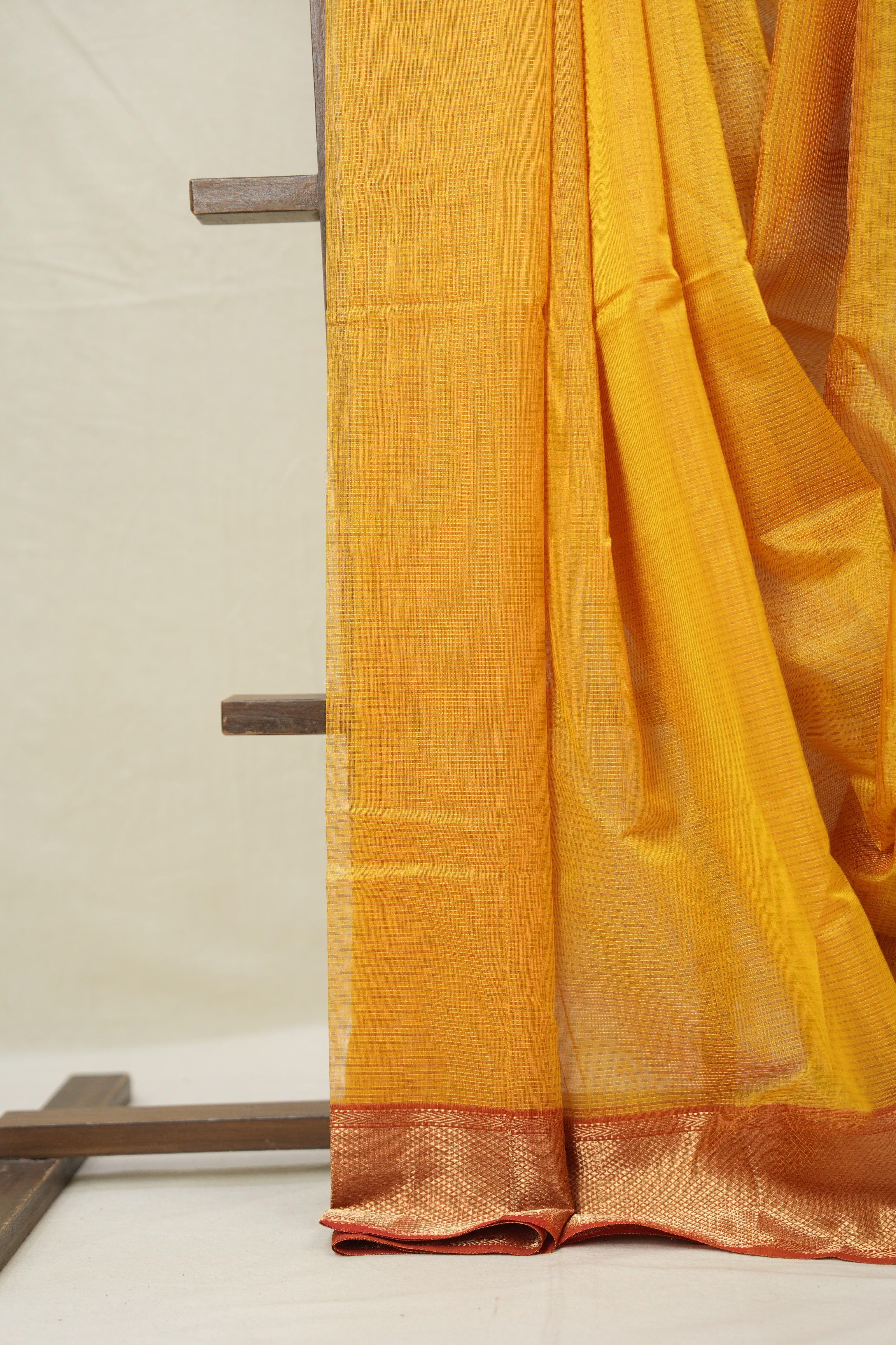 Mustard Yellow Maheshwari Tissue Saree - SRMYMTS721
