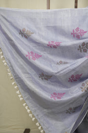 Powder Blue Tissue Linen Jamdani Saree - SRPBTLJS194
