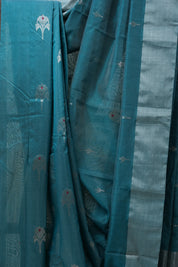 Peacock Blue Chanderi Cotton Silk Saree - SRPBCSS386