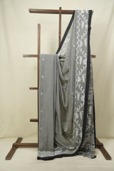 Grey Bengal Mul Cotton Saree - SRGBMCS082