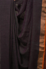 Wine Plain Linen Saree With Orange Tassels - SRWPLS525