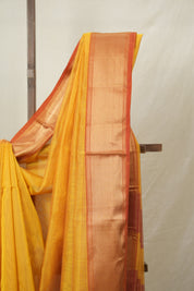 Mustard Yellow Maheshwari Tissue Saree - SRMYMTS721