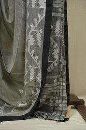 Grey Bengal Mul Cotton Saree - SRGBMCS082