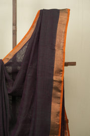 Wine Plain Linen Saree With Orange Tassels - SRWPLS525