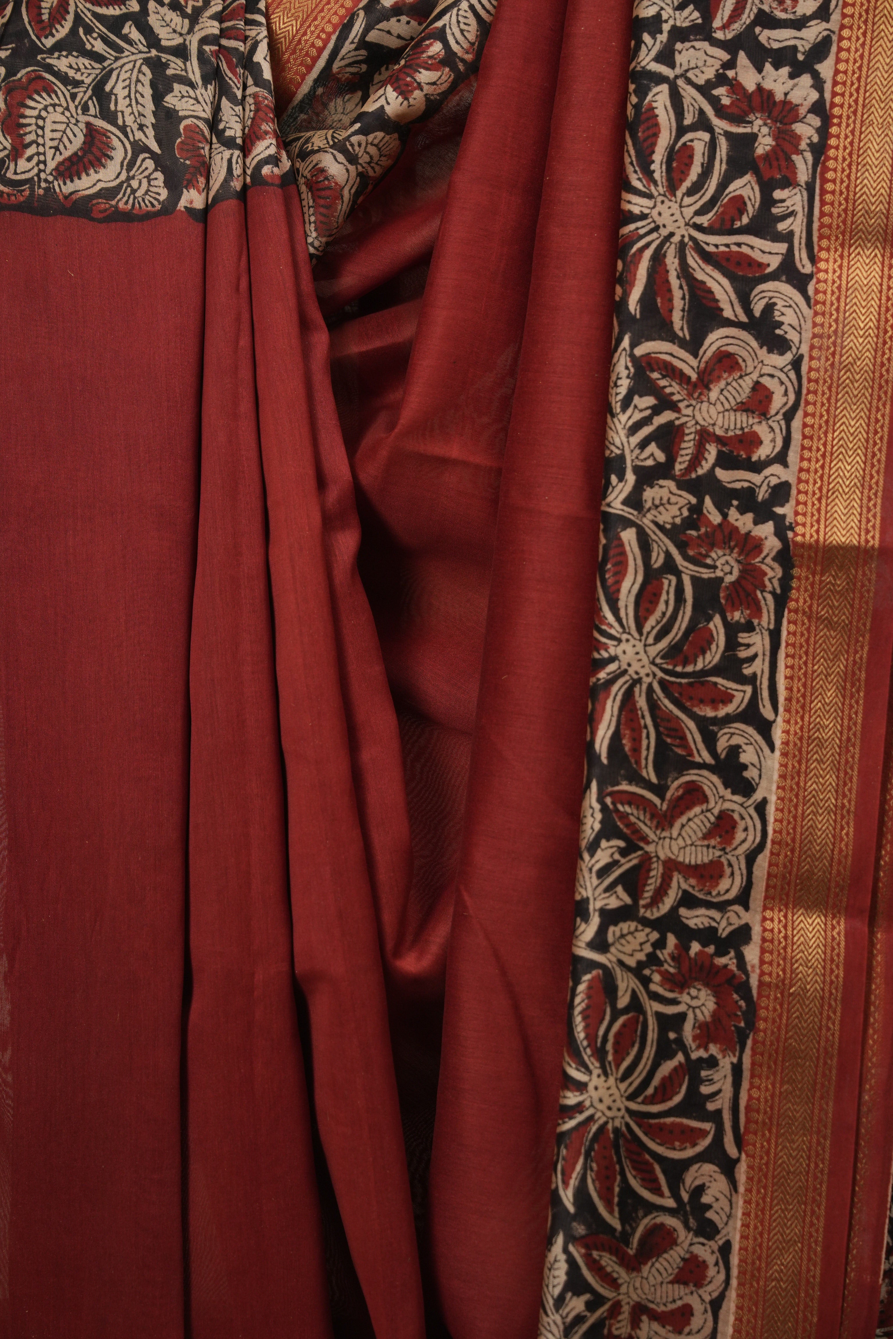 Maroon HBP Cotton Silk Saree With Chanderi Border - SRMCSS1807
