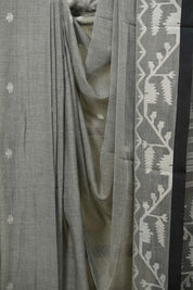 Grey Bengal Mul Cotton Saree - SRGBMCS082