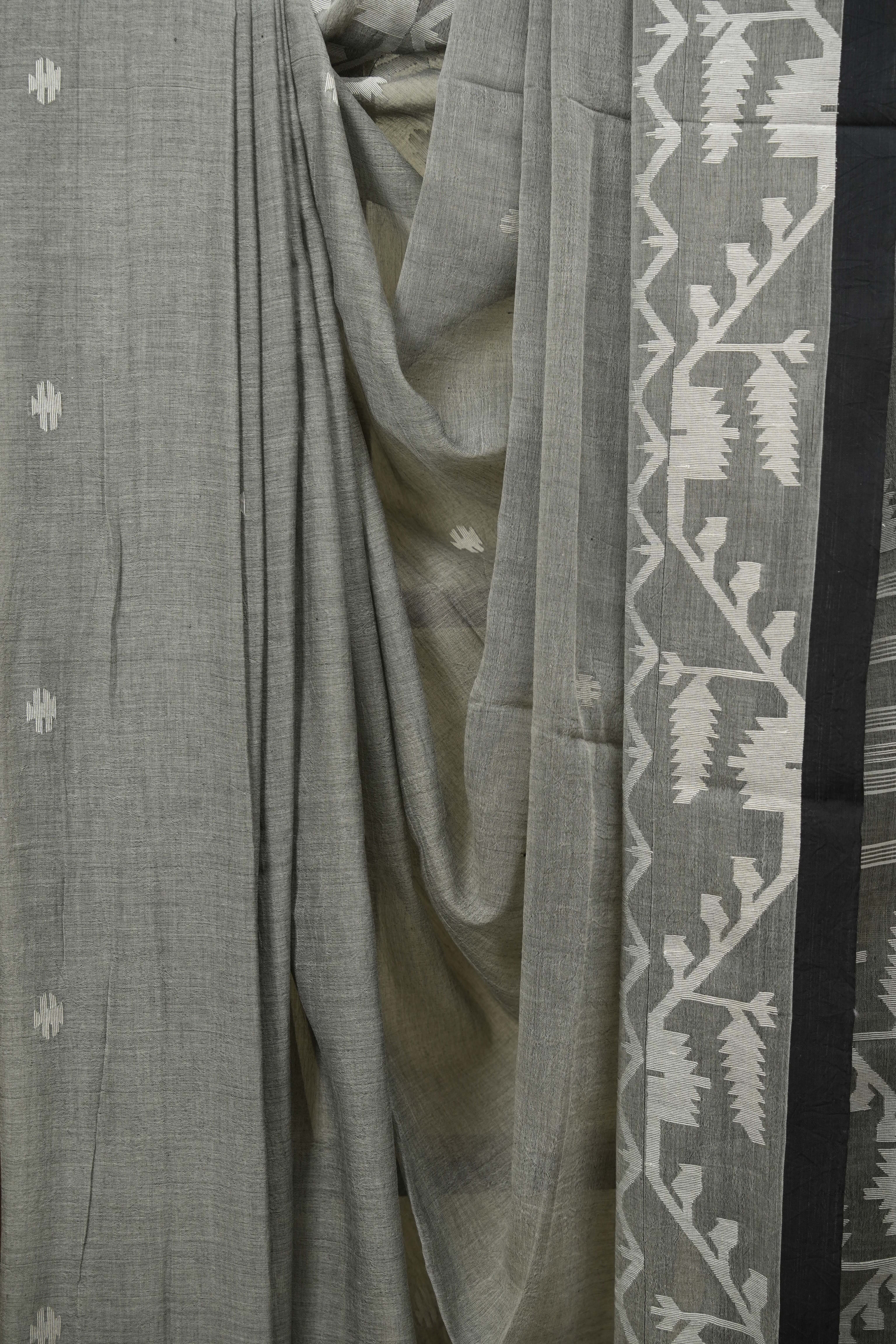 Grey Bengal Mul Cotton Saree - SRGBMCS082