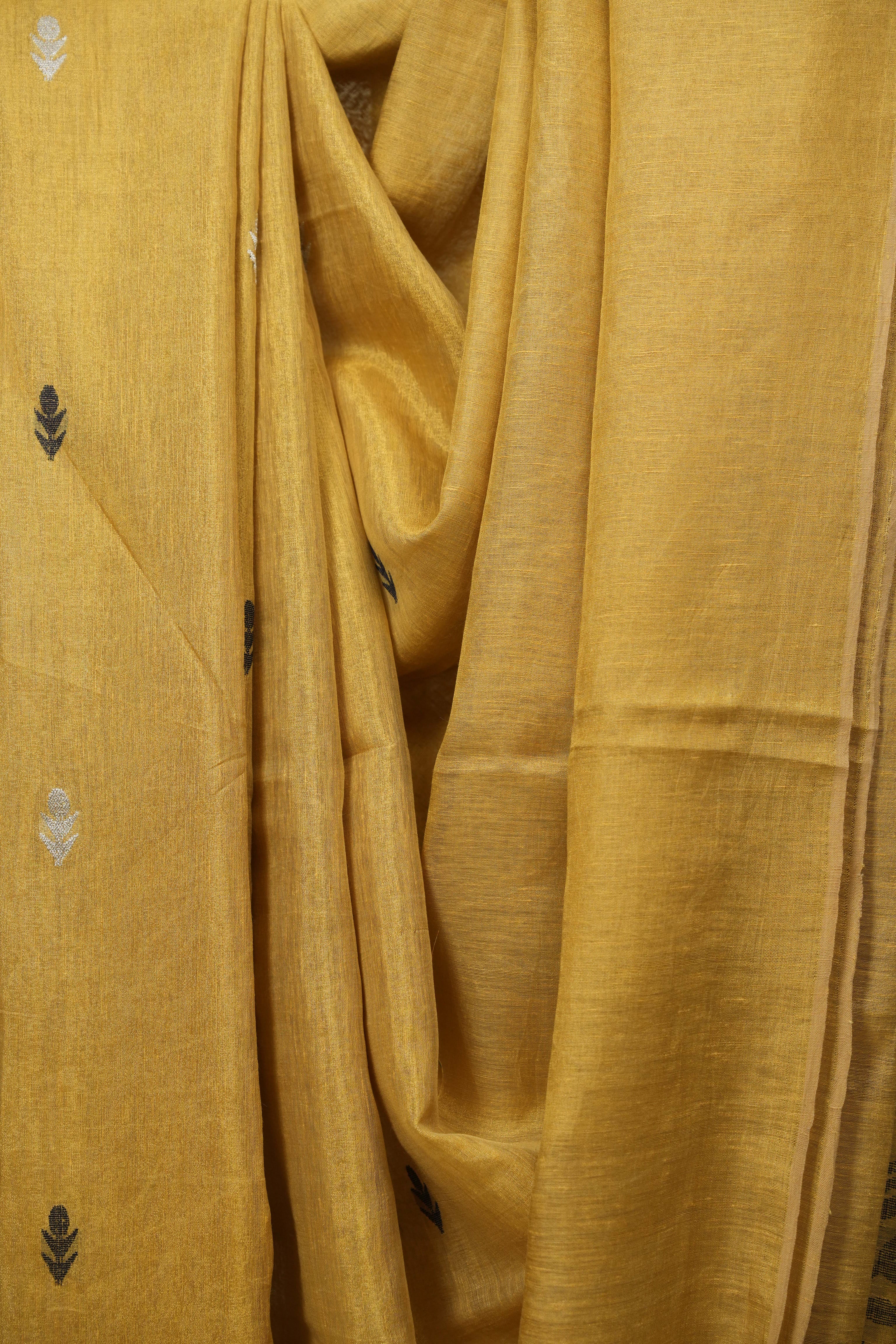 Yellow Tissue Linen jamdani Saree - SRYTLJS209