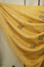 Yellow Tissue Linen jamdani Saree - SRYTLJS209