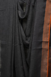 Grey Plain Linen Saree With Orange Tassels - SRGPLS524