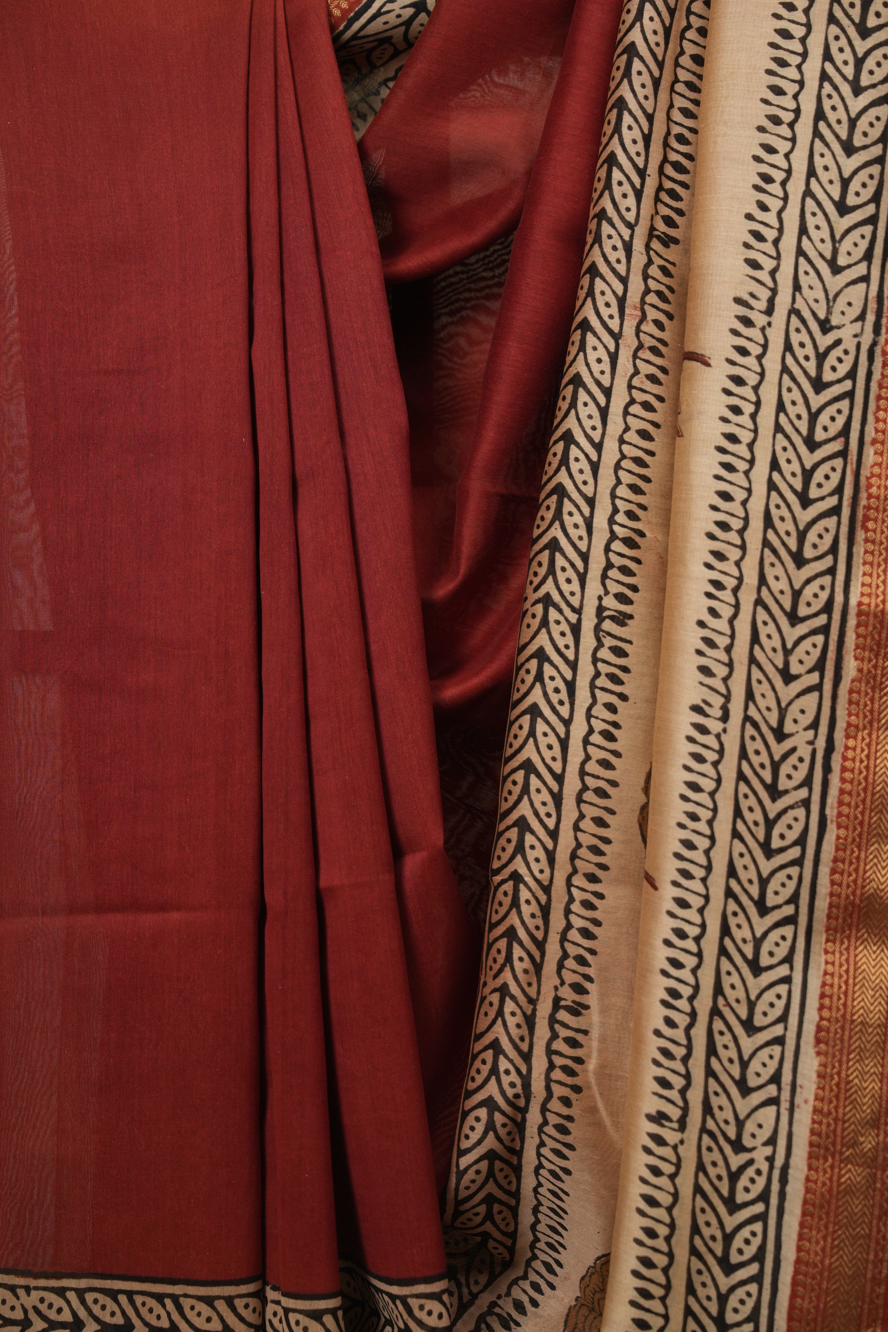 Maroon HBP Cotton Silk Saree With Chanderi Border - SRMCSS1804
