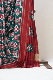 Green Pochampali Cotton Ikat Saree - SRGPCIS406
