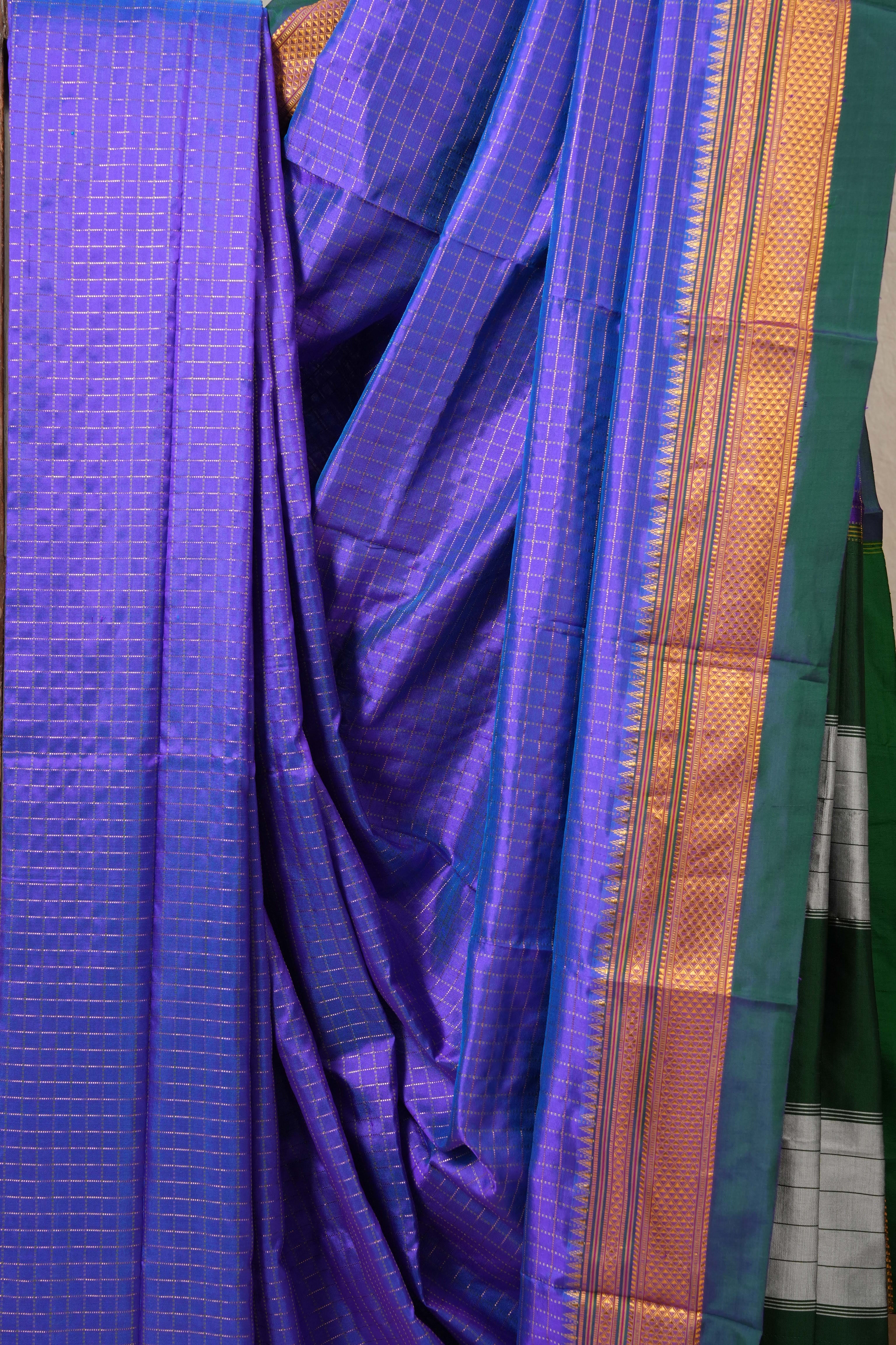 Blue Silk Ilkal Saree With Chikki Border - SRBSIS176