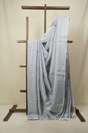 Steel Grey Tissue Linen Jamdani Saree - SRSGTLJS220