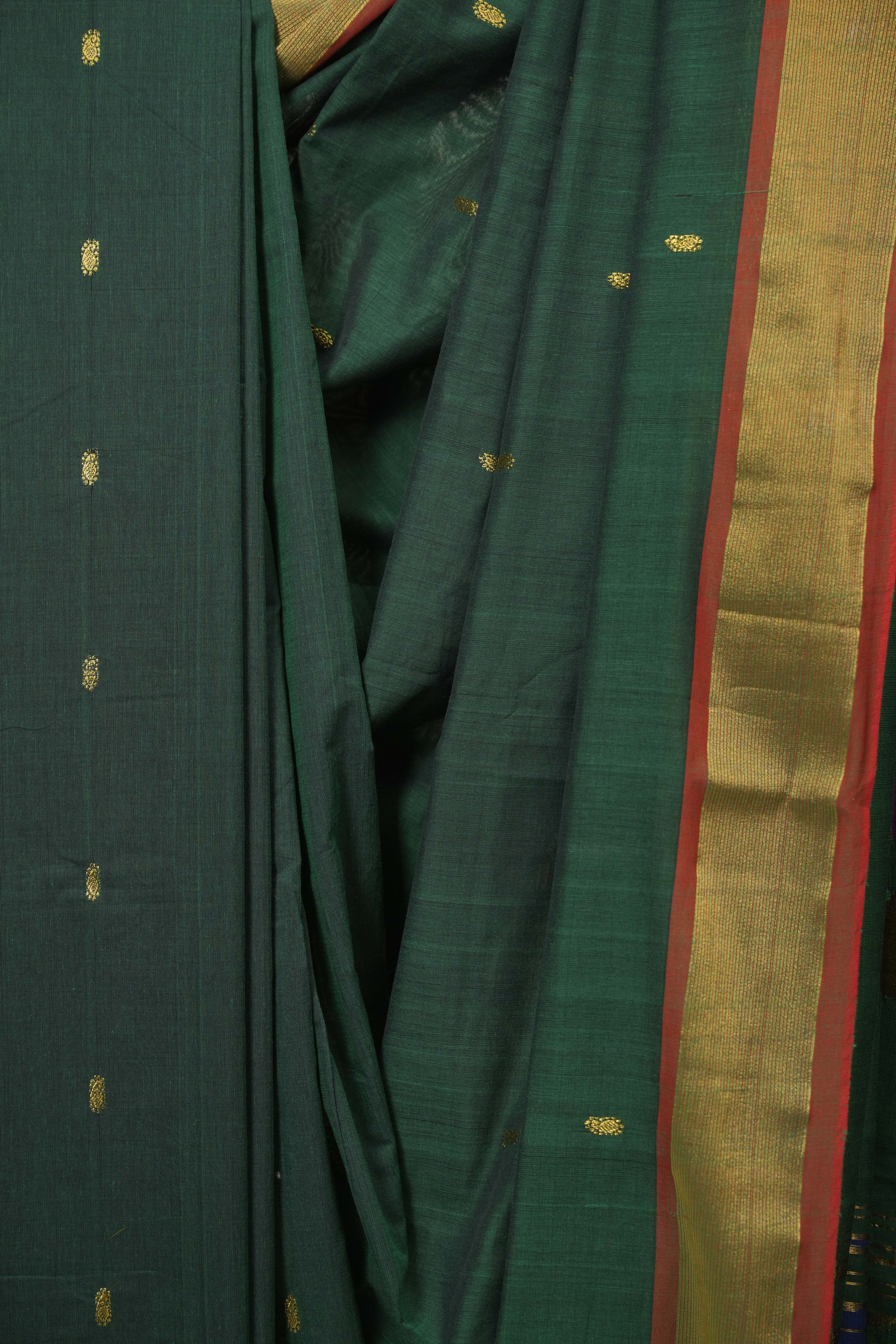 Dark Green Cotton Paithani Saree - SRDGCPS762