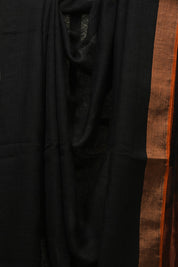 Black Plain Linen Saree With Orange Tassels - SRBPLS523