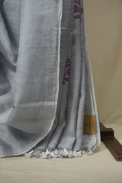 Steel Grey Tissue Linen Jamdani Saree - SRSGTLJS220