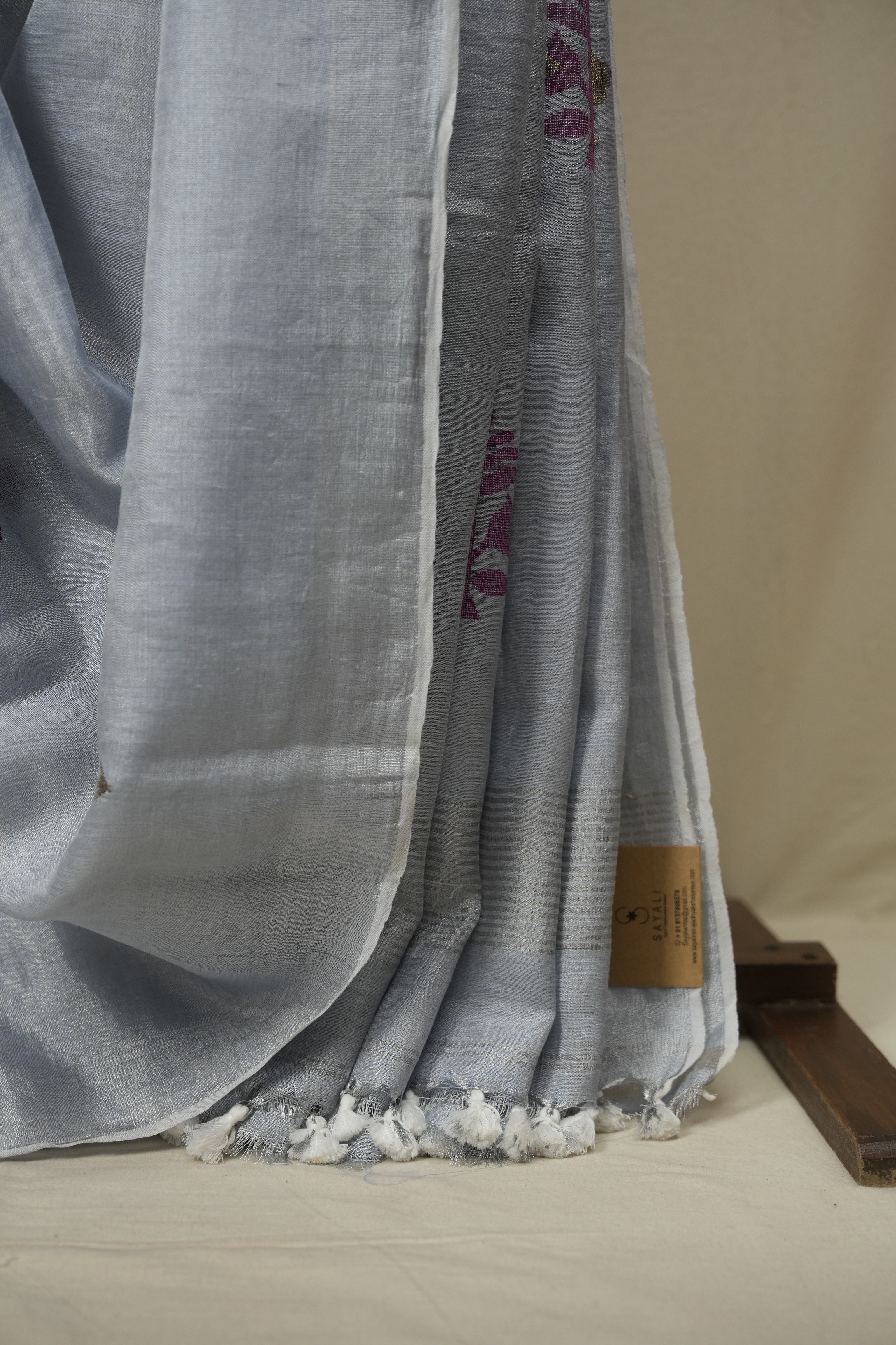 Steel Grey Tissue Linen Jamdani Saree - SRSGTLJS220