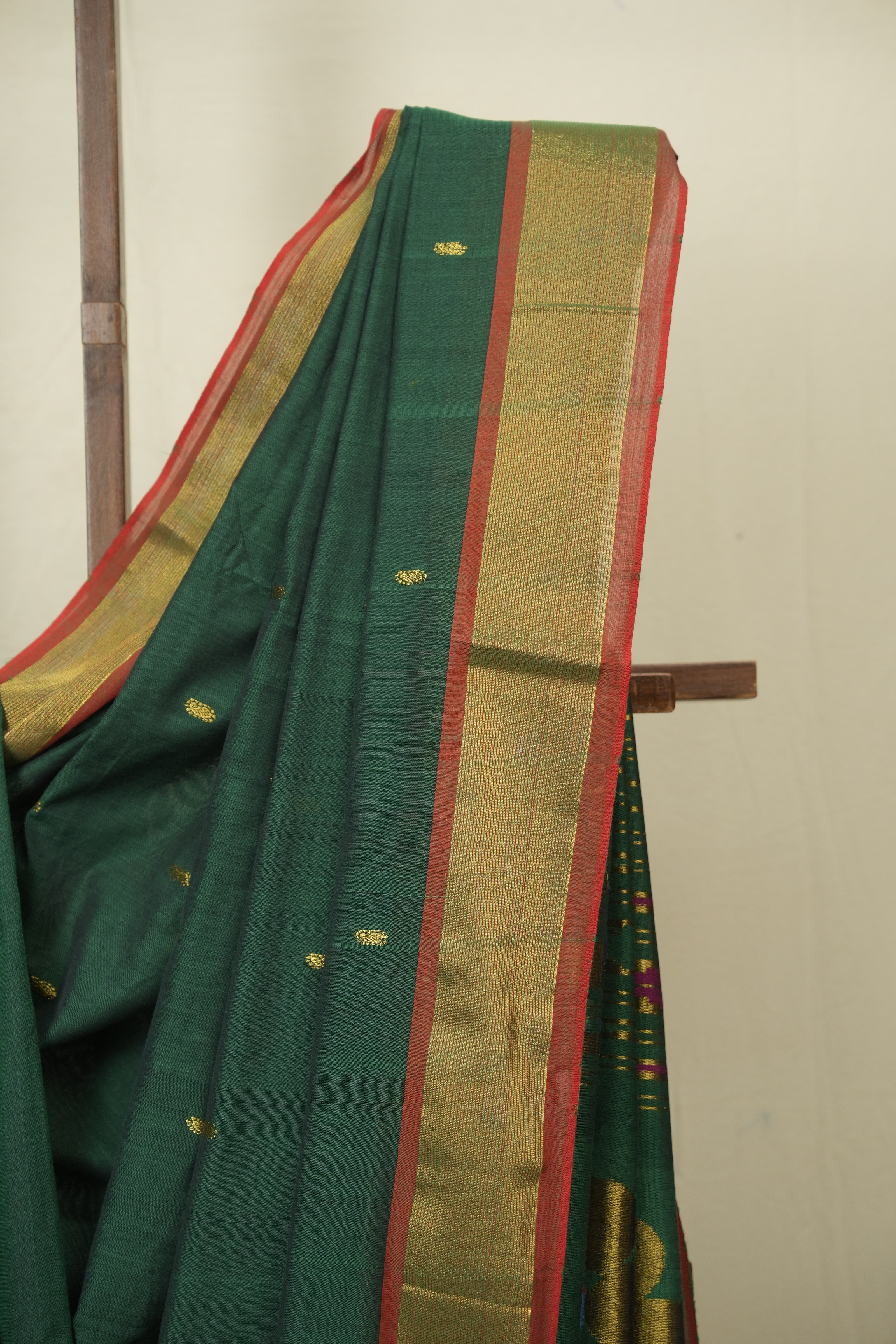 Dark Green Cotton Paithani Saree - SRDGCPS762