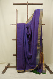 Purple Plain Linen Saree With Green Tassels - SRPPLS522