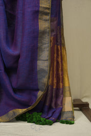 Purple Plain Linen Saree With Green Tassels - SRPPLS522