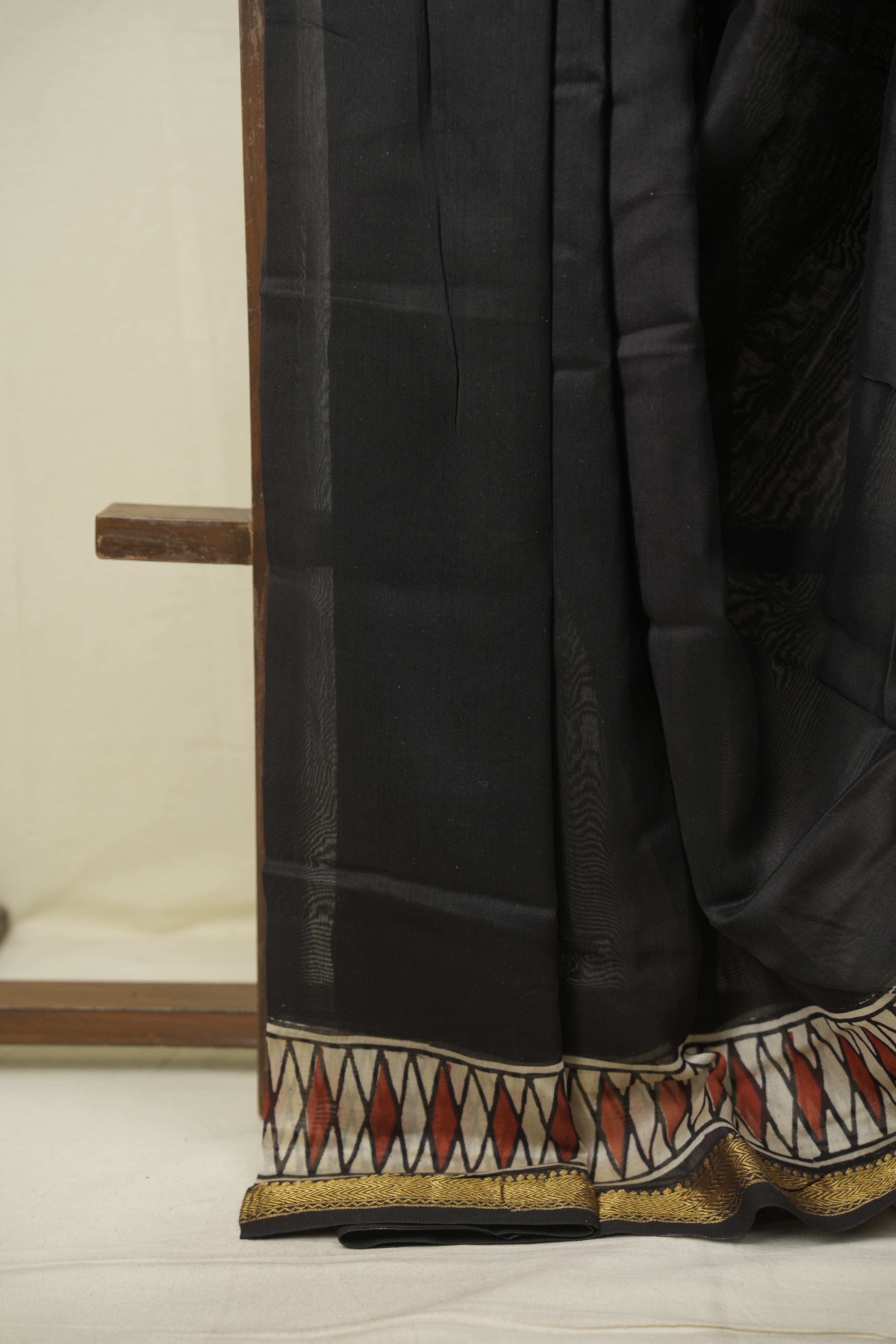 Black HBP Cotton Silk Saree With Chanderi Border - SRBCSS1752