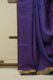 Purple Plain Linen Saree With Green Tassels - SRPPLS522