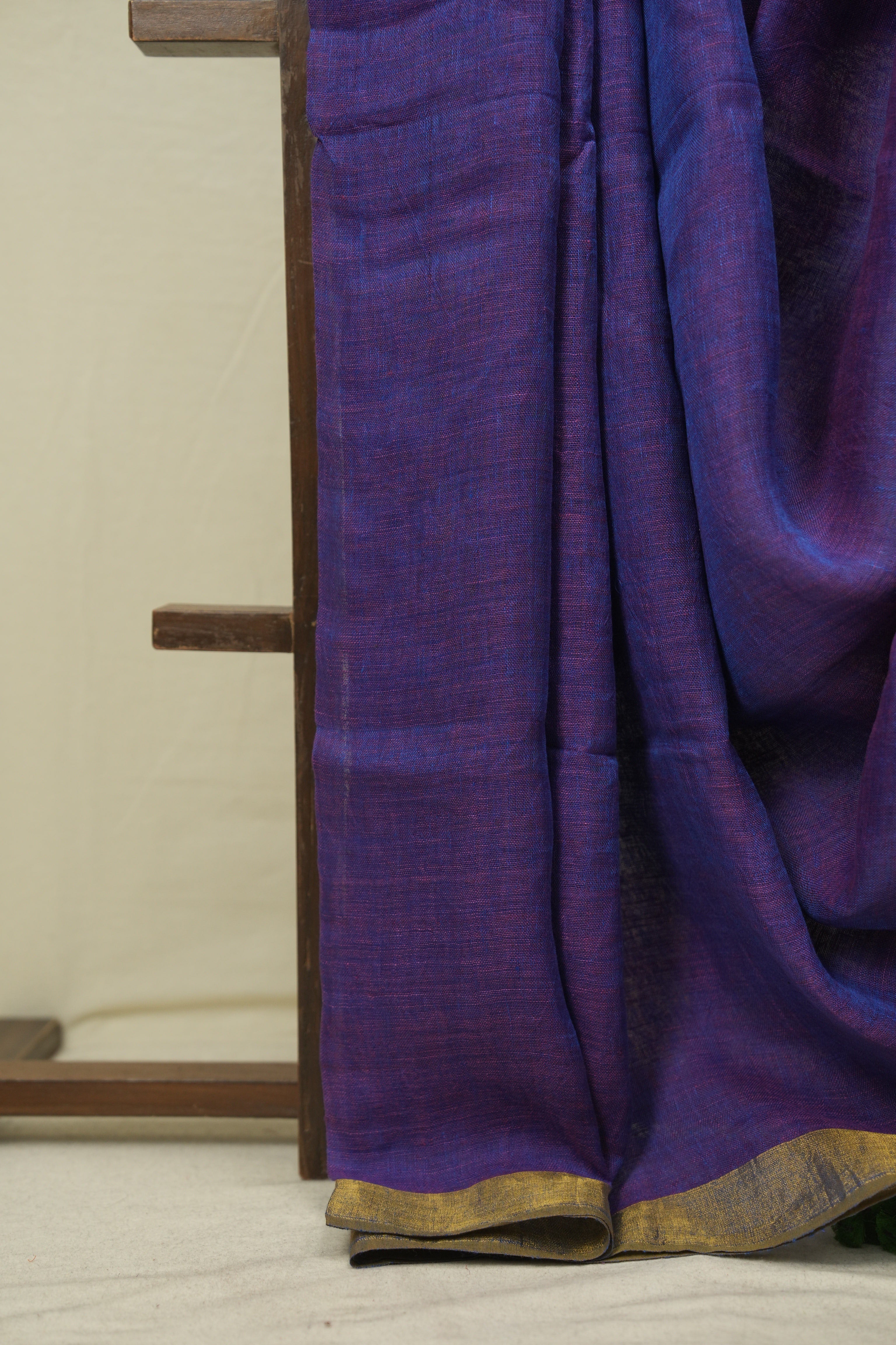 Purple Plain Linen Saree With Green Tassels - SRPPLS522