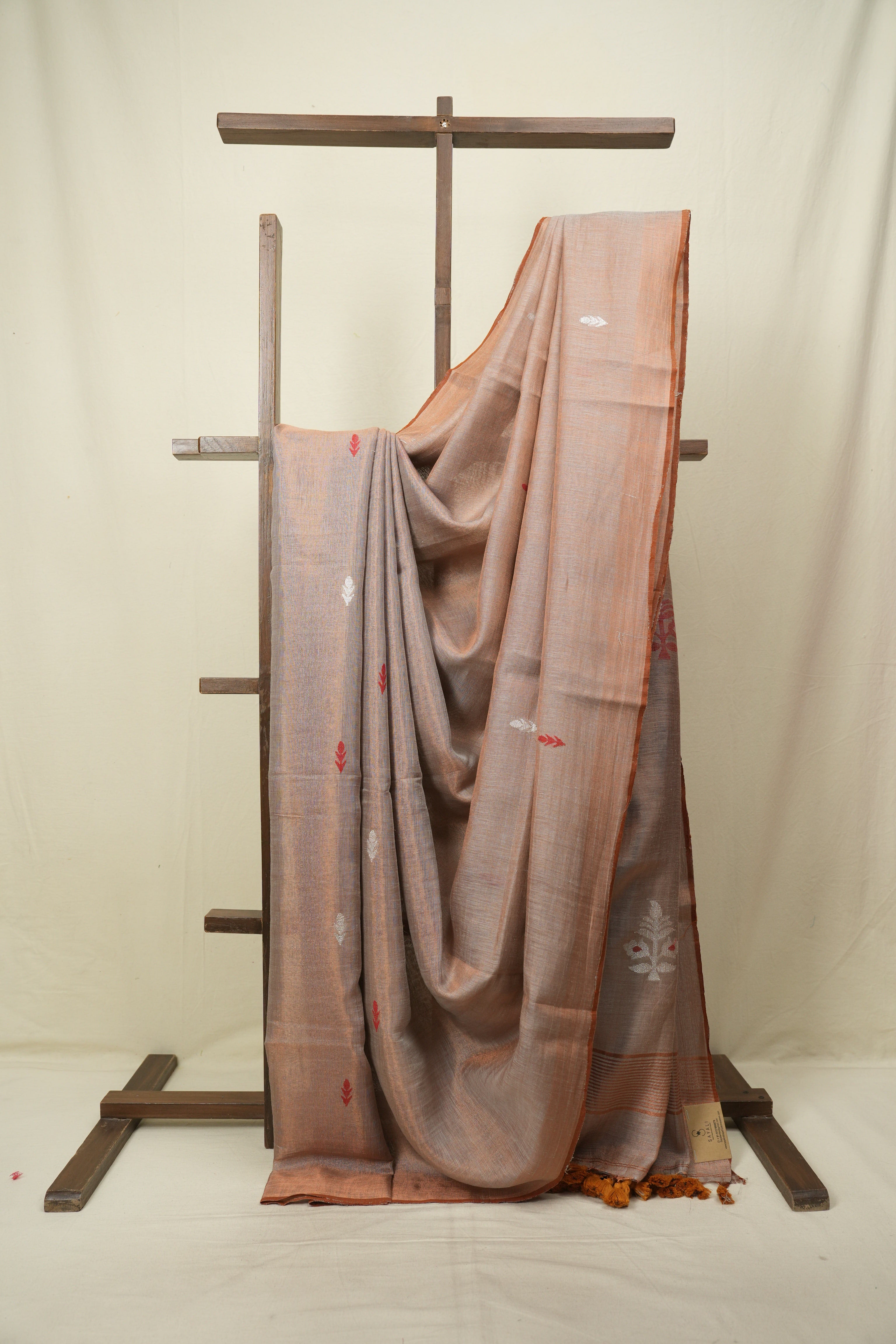 Rose Gold Tissue Linen Jamdani Saree - SRRGTLJS221