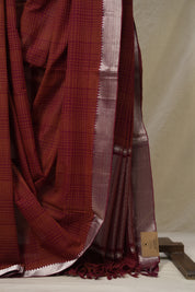 Maroon Checkers Cotton Mangalgiri Saree - SRMCCMS28