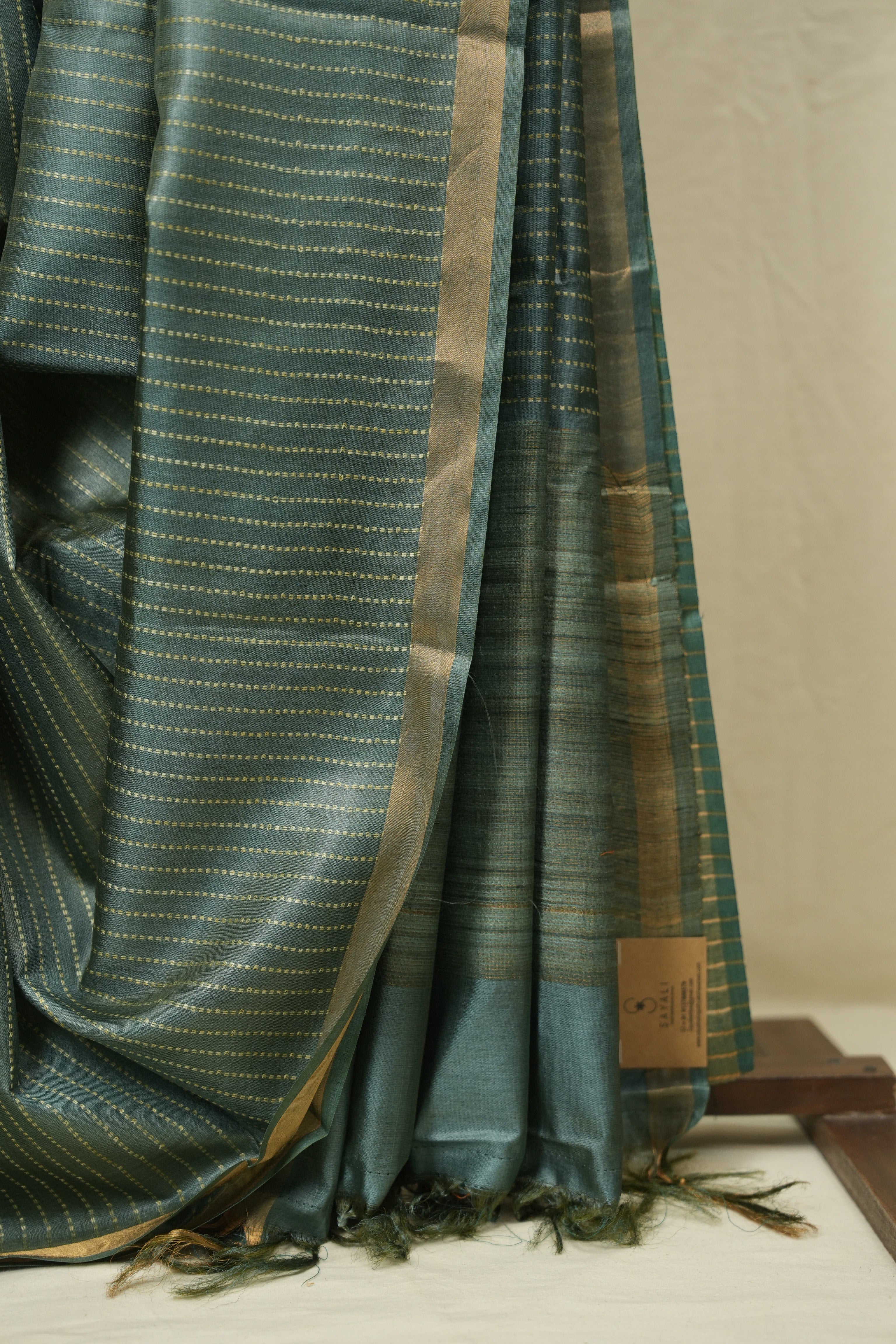 Teal Tussar Silk Saree - SRTTSS1884