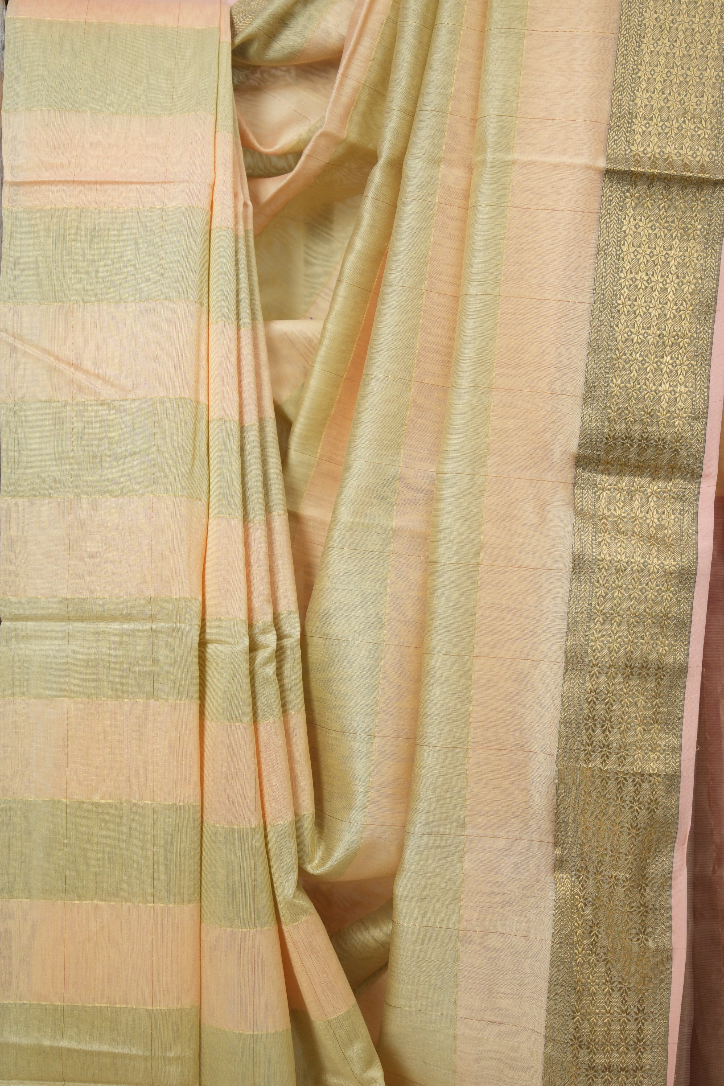 Peach Sage Green Maheshwari Saree - SRPSGMS1005