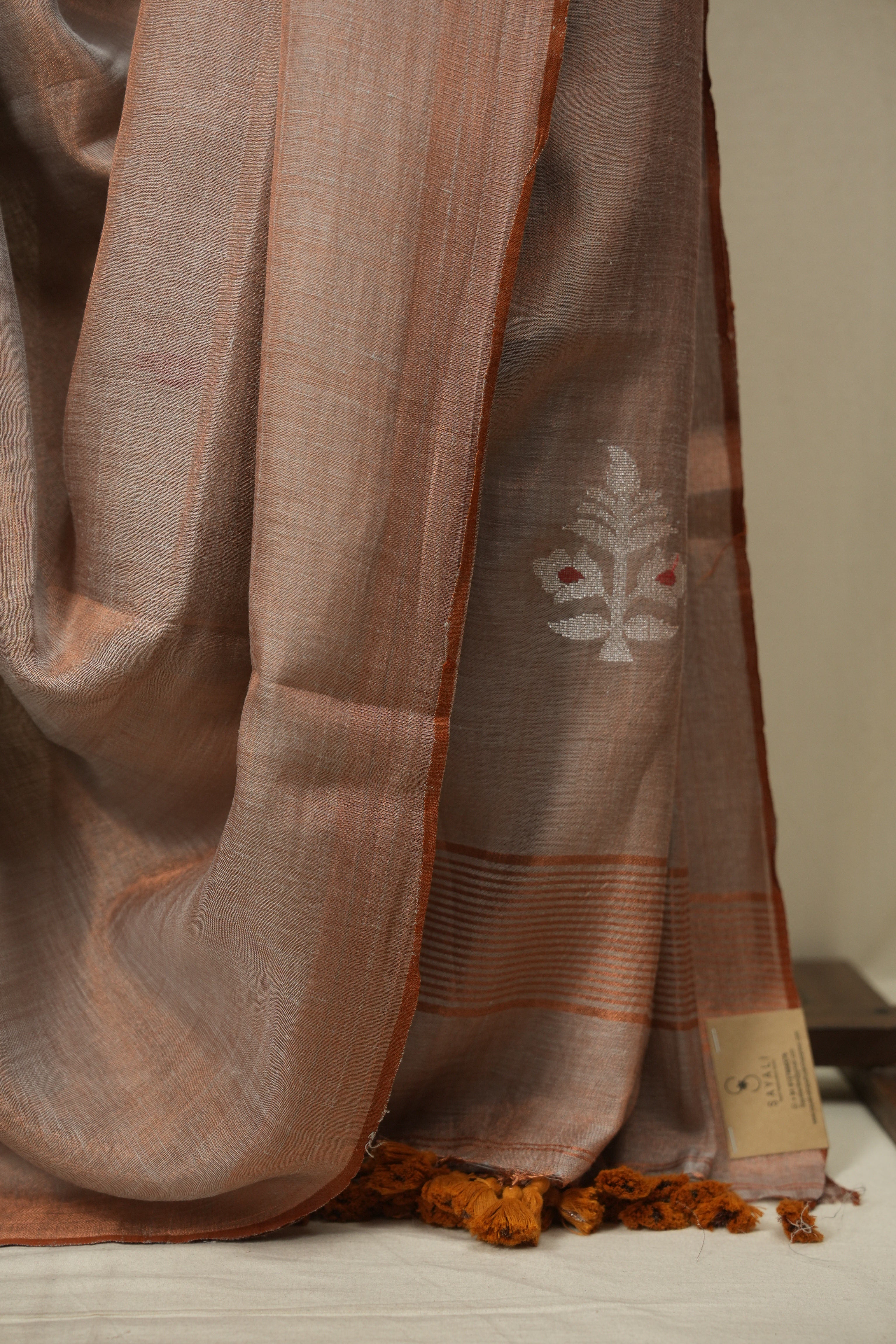 Rose Gold Tissue Linen Jamdani Saree - SRRGTLJS221