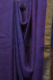 Purple Plain Linen Saree With Green Tassels - SRPPLS522