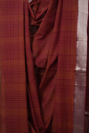 Maroon Checkers Cotton Mangalgiri Saree - SRMCCMS28