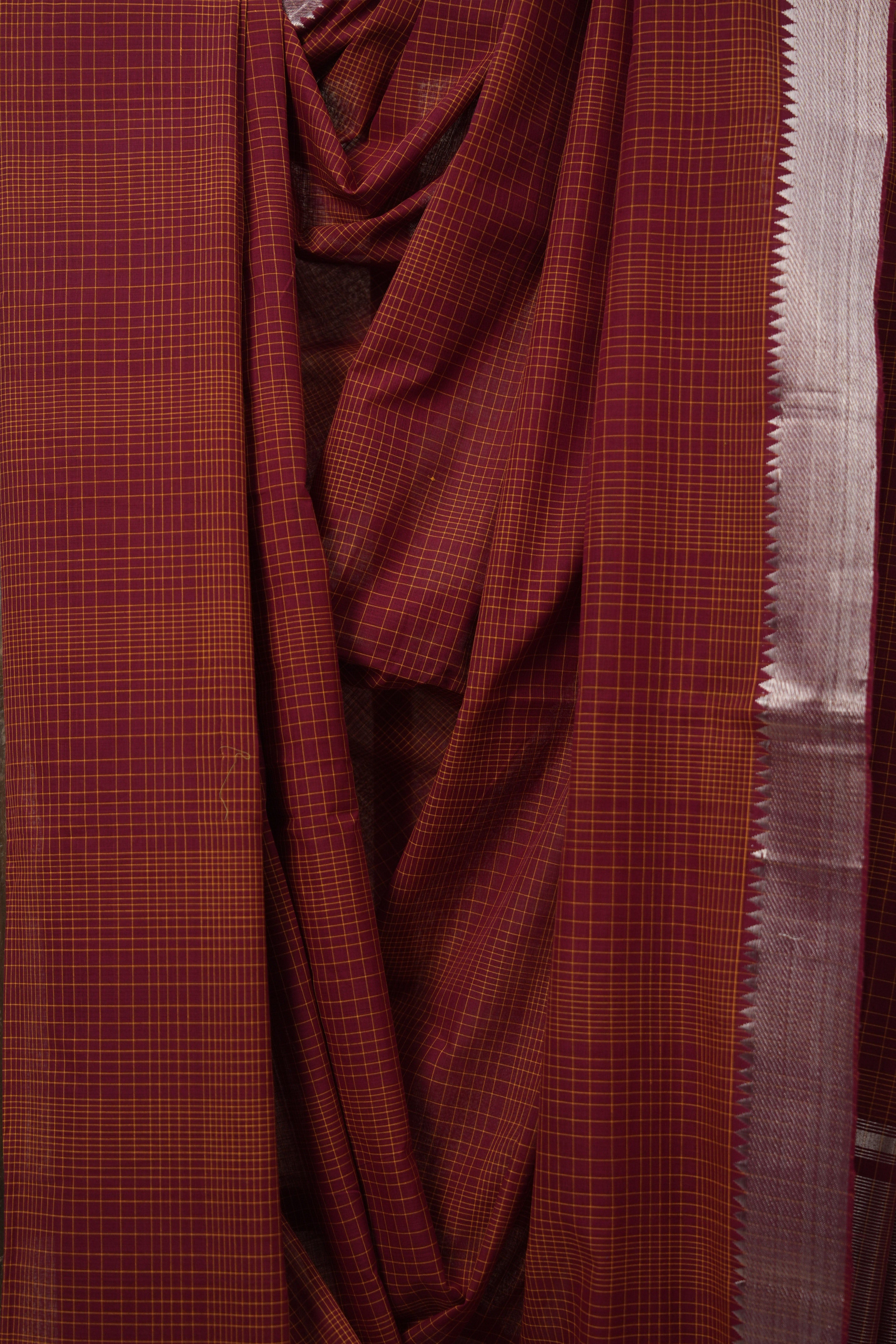 Maroon Checkers Cotton Mangalgiri Saree - SRMCCMS28