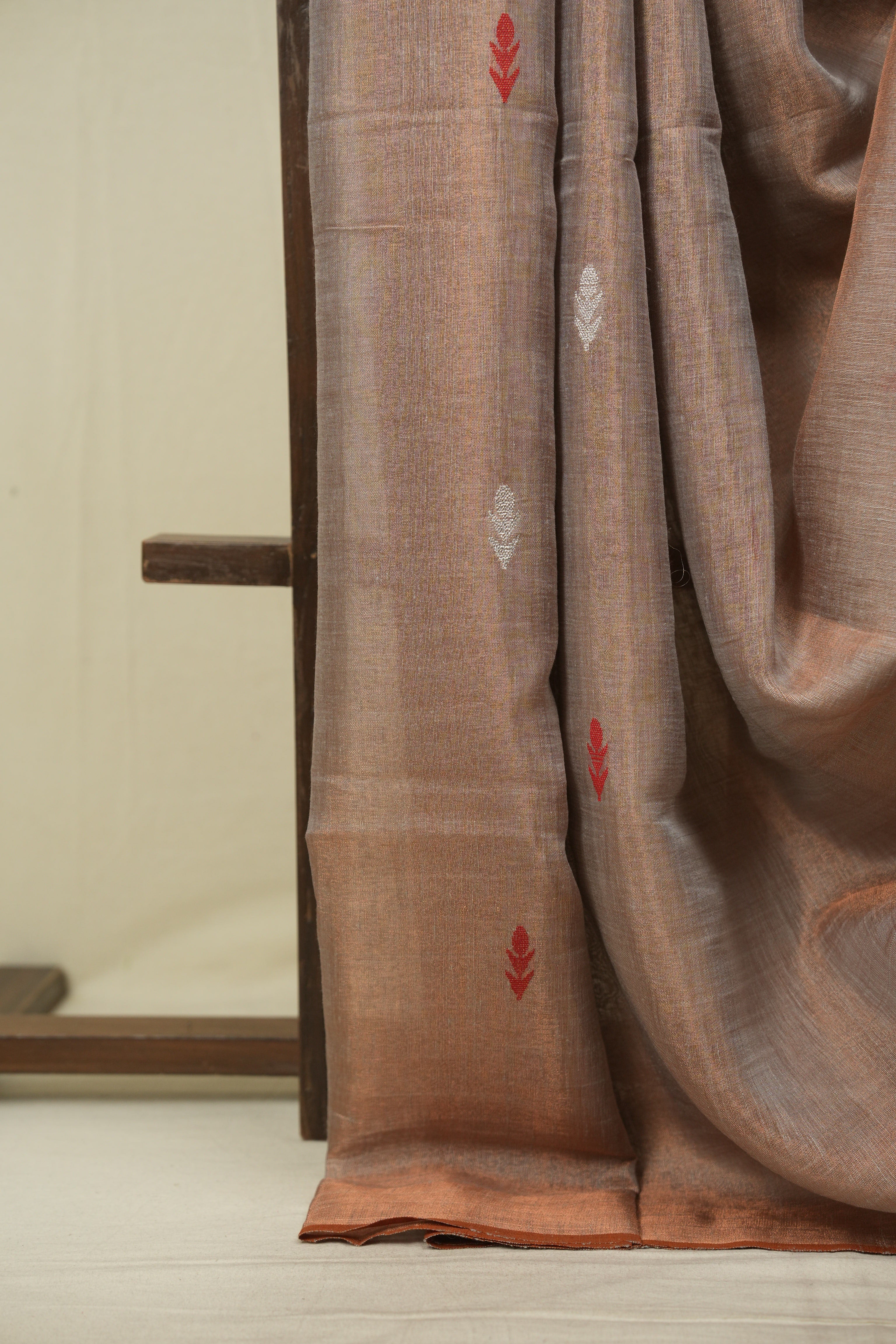 Rose Gold Tissue Linen Jamdani Saree - SRRGTLJS221