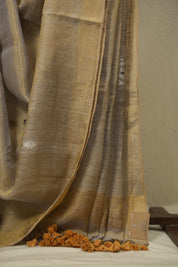 Grey Gold Tissue Linen Jamdani Saree - SRGGTLJS207