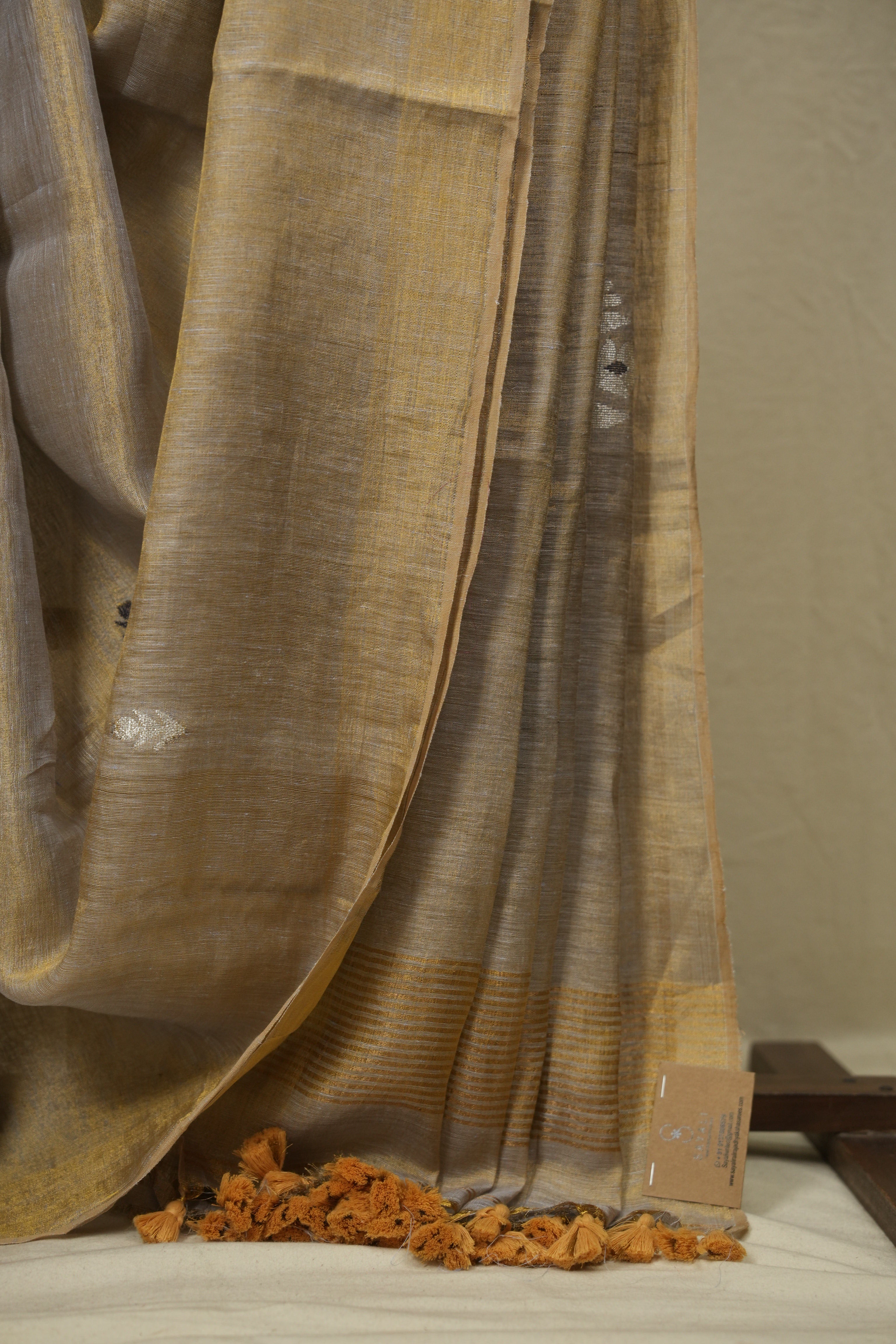 Grey Gold Tissue Linen Jamdani Saree - SRGGTLJS207