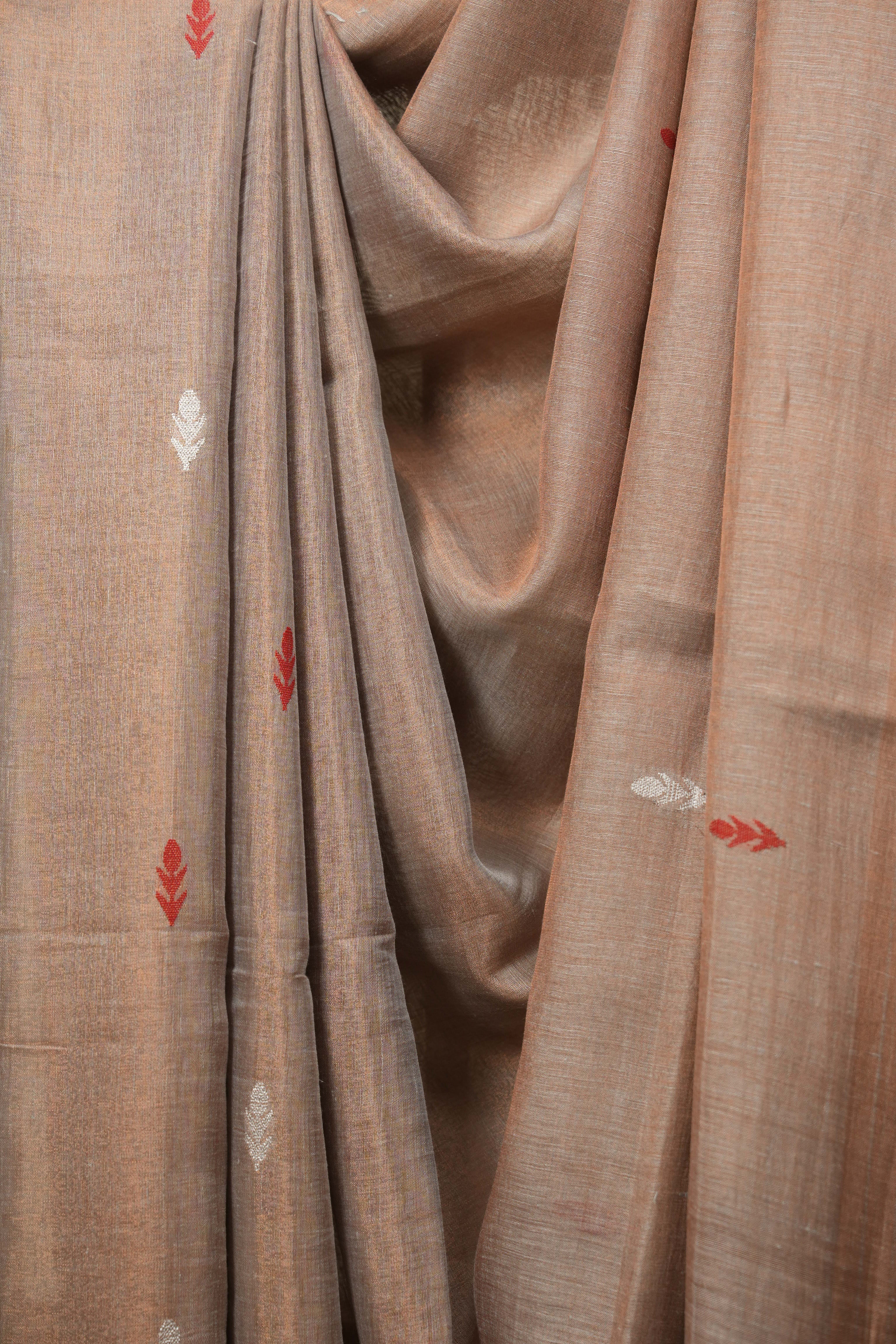 Rose Gold Tissue Linen Jamdani Saree - SRRGTLJS221