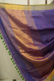 Purple Plain Linen Saree With Green Tassels - SRPPLS522