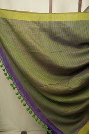 Purple Plain Linen Saree With Green Tassels - SRPPLS522