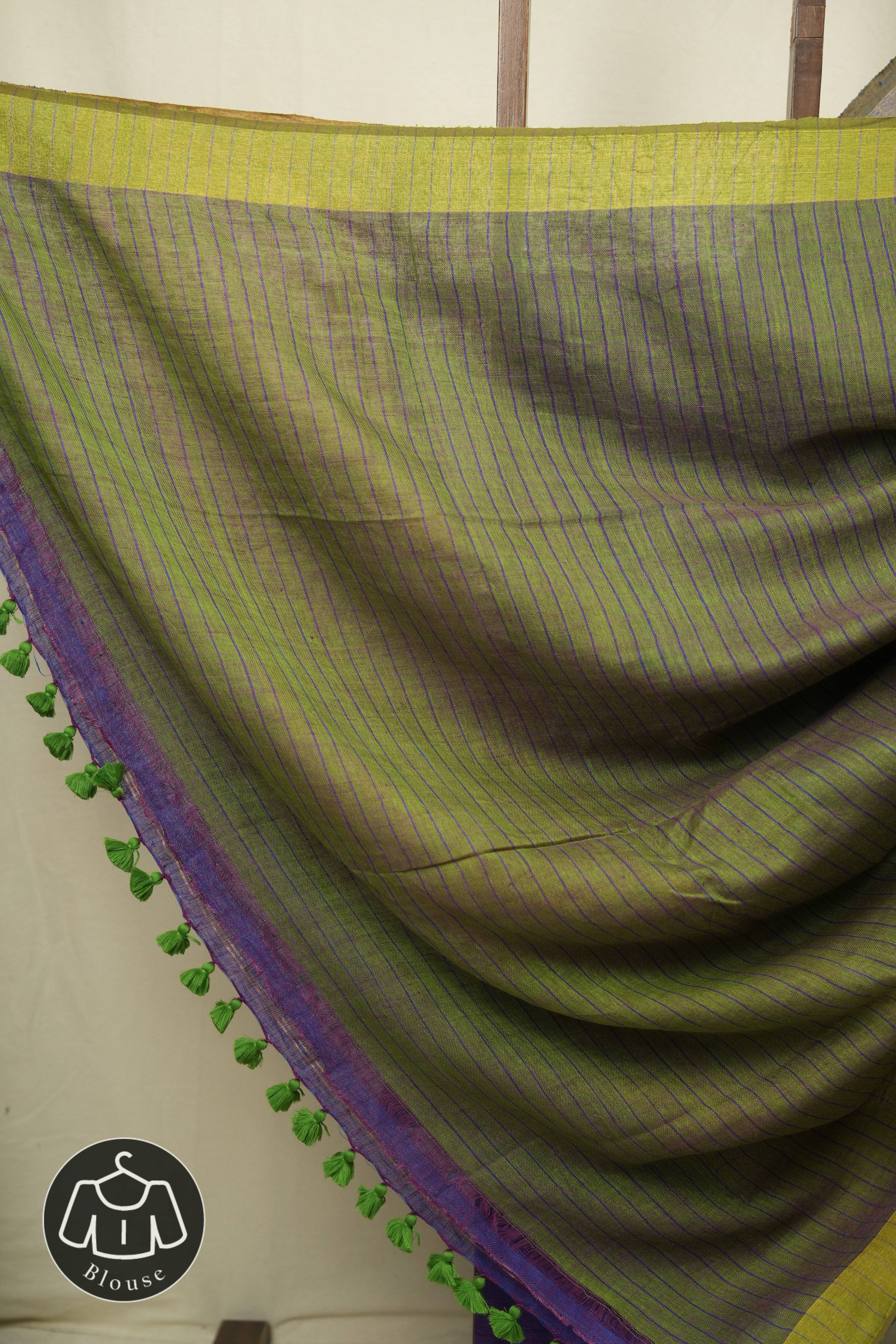 Purple Plain Linen Saree With Green Tassels - SRPPLS522