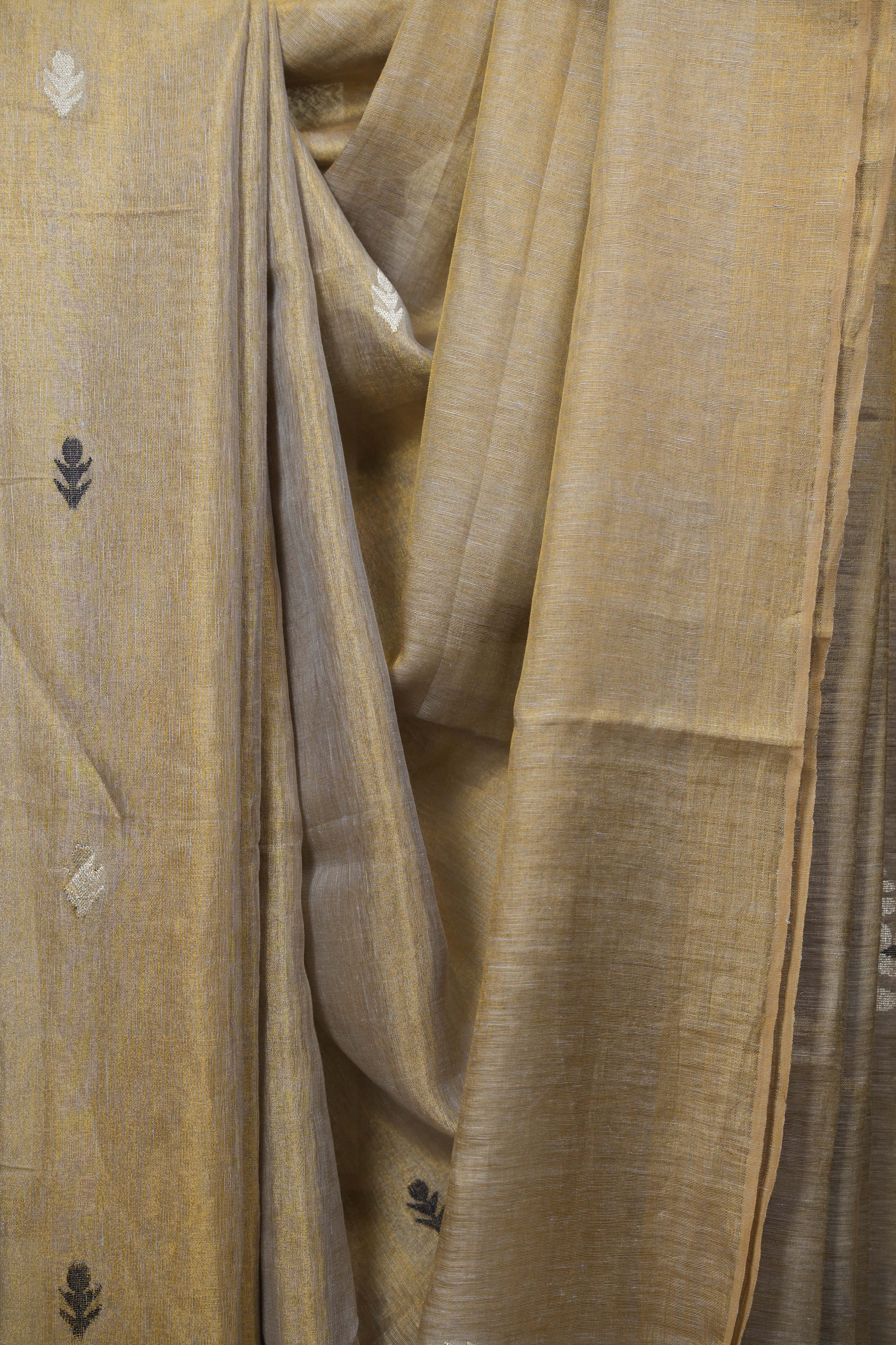 Grey Gold Tissue Linen Jamdani Saree - SRGGTLJS207