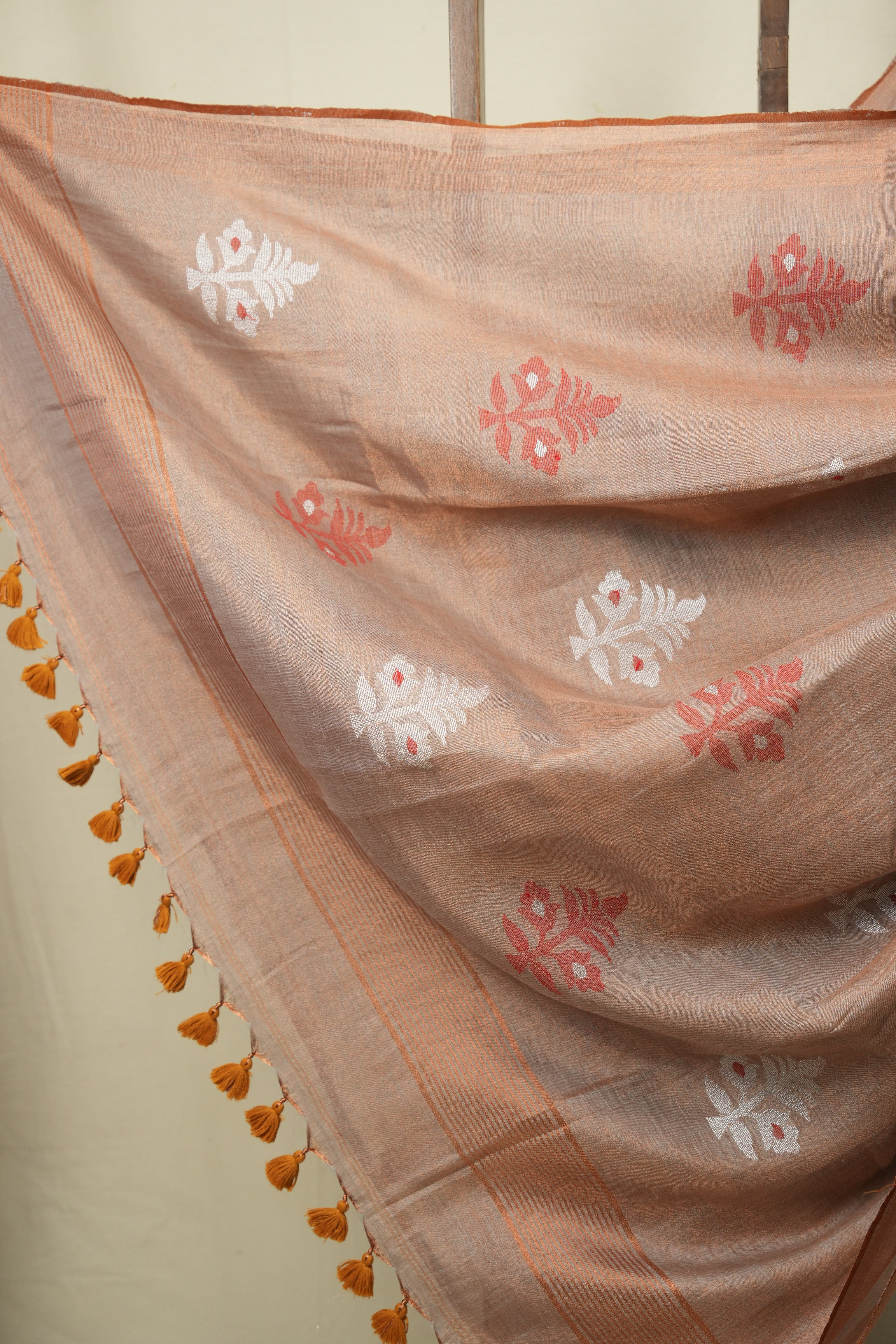 Rose Gold Tissue Linen Jamdani Saree - SRRGTLJS221