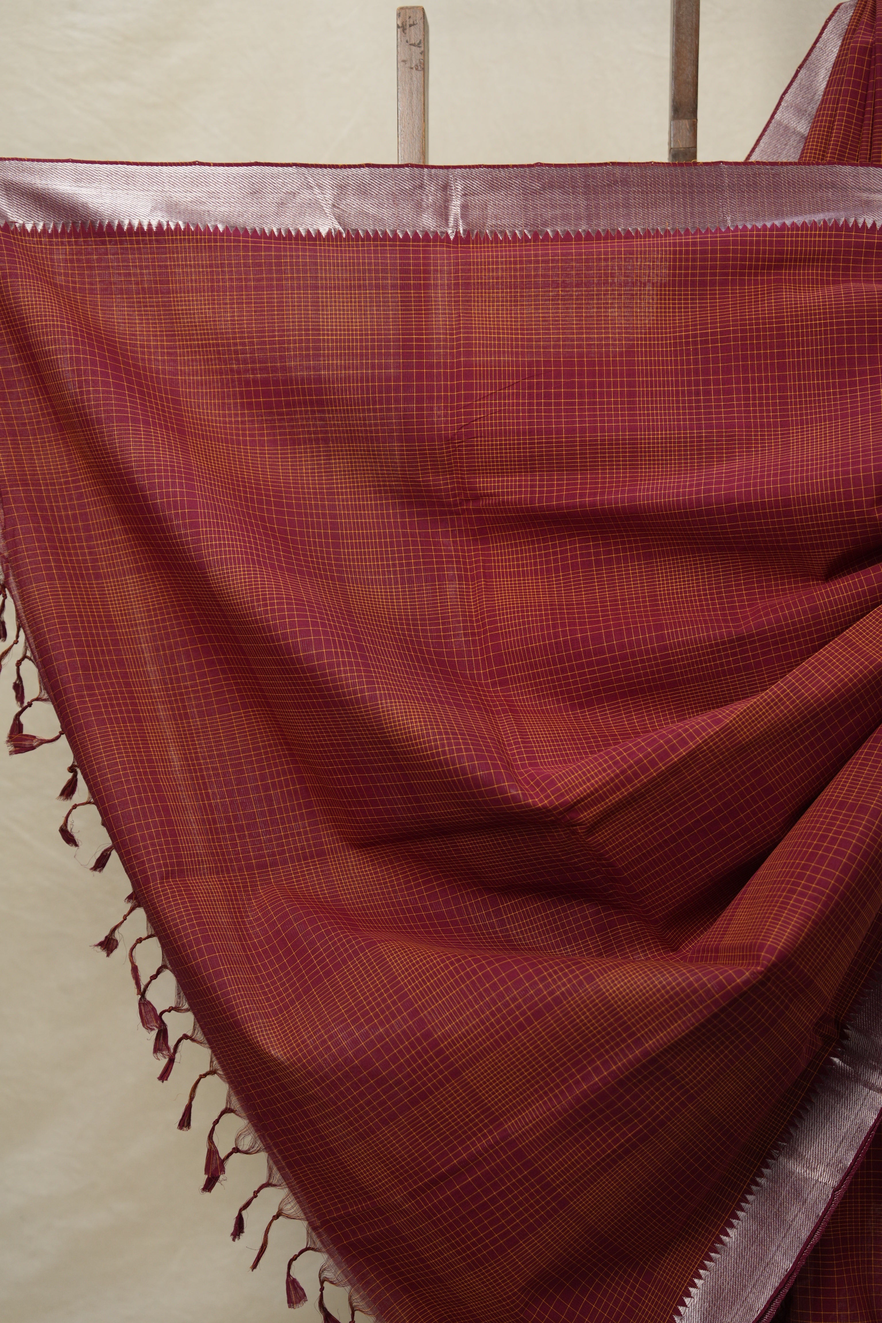 Maroon Checkers Cotton Mangalgiri Saree - SRMCCMS28